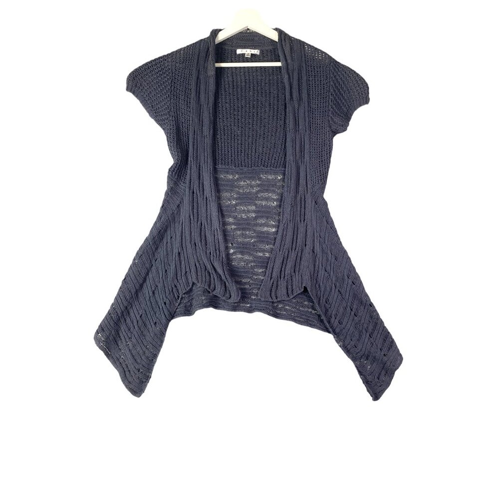 CABI Open Knit Sweater Cardigan Womens SZ M Croc Linen Cotton Ramie Coquette